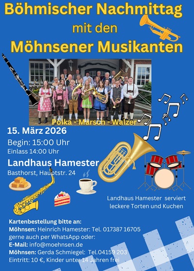 Böhmischer Nachmittag 2026 - Polka, Marsch, Walzer mit den Möhnsener Musikanten